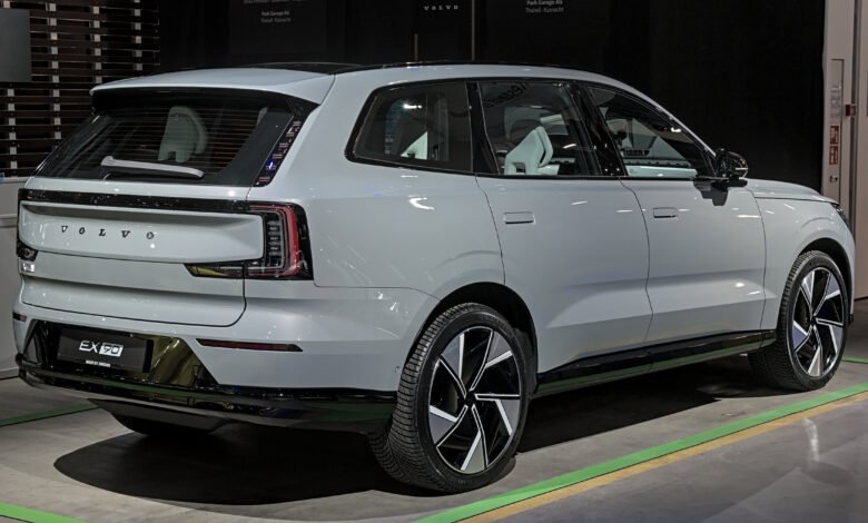 Volvo EX90 flagship electric SUV on display